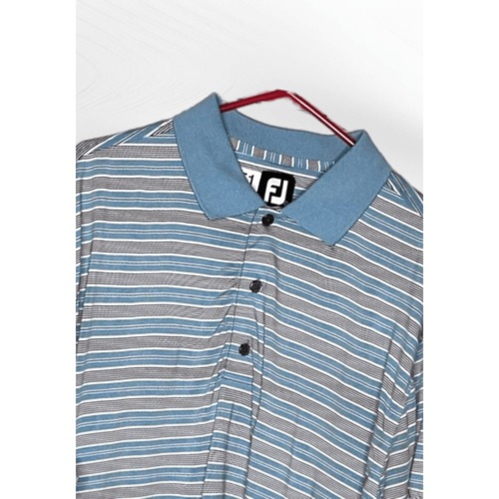 FootJoy Mens Large ProDry Golf Polo Shirt Blue Striped Far Oaks Golf Club Logo